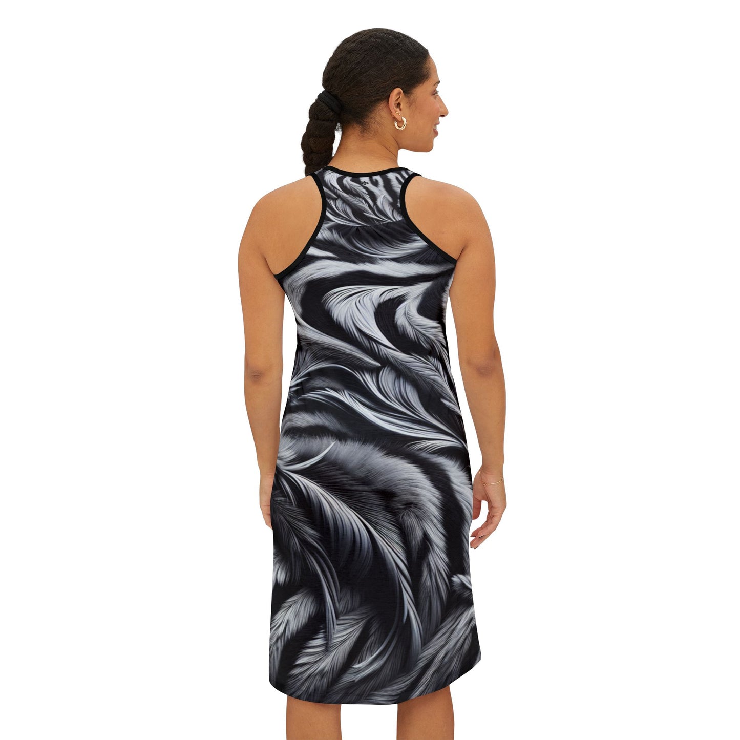 Elegant Women's Racerback Dress with Tiger and Feather Design