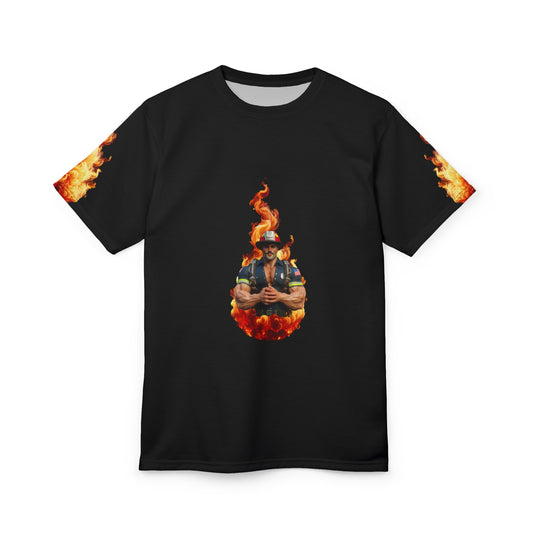 T-Shirt - Strong Fireman Standing in the Fire to Fight Fires