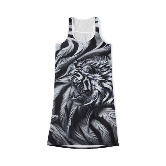 Elegant Women's Racerback Dress with Tiger and Feather Design