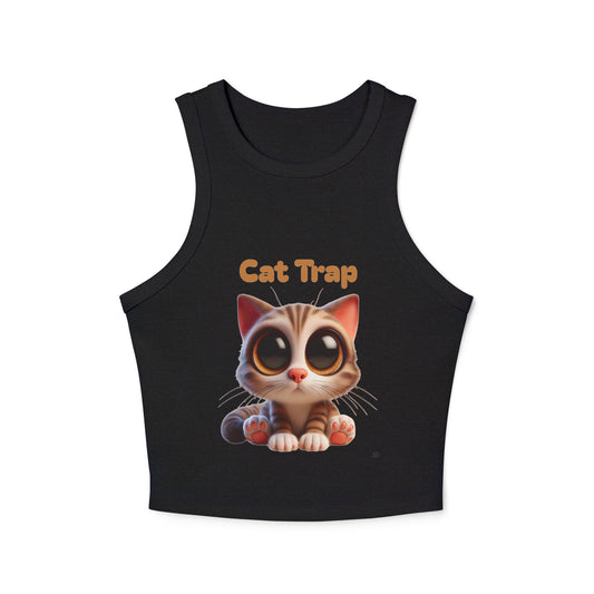 Tank Top - Cute Big Kitten Eyes Design - Women's Micro Rib Racer