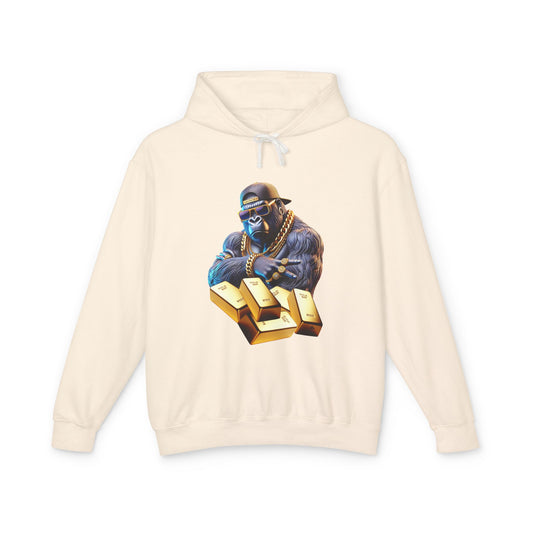 Unisex Lightweight Hooded Sweatshirt - Gold-Bling Gorilla & 'The Boss' Design