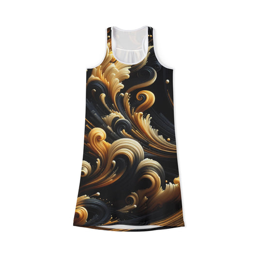 Elegant Swirl Women's Racerback Dress - Chic Black and Gold Design