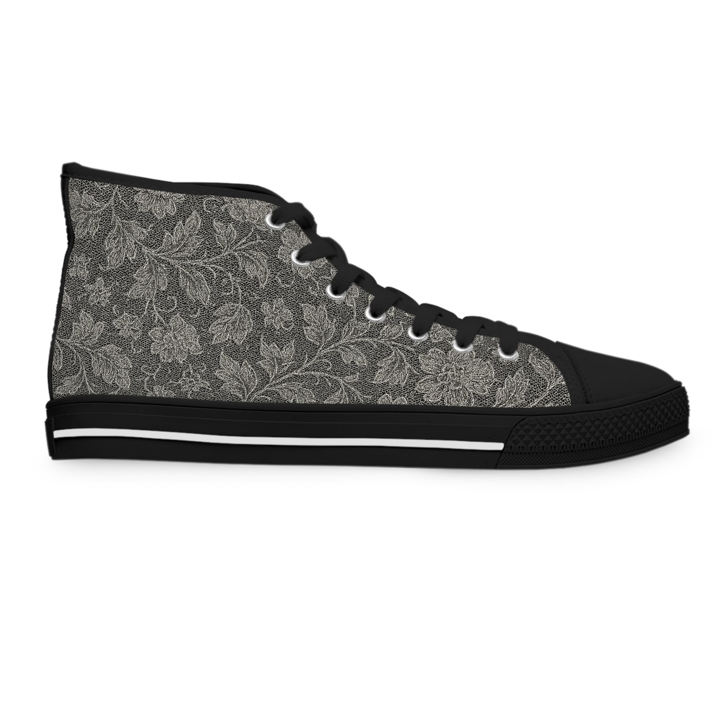 Women's High Top Sneakers — Vintage Floral Grey Lace Pattern