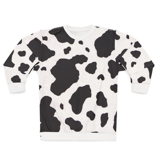 Cow Print Unisex Sweatshirt - Trendy Black and White Design