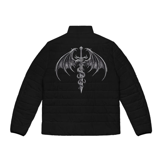 Edgy Men's Dragon Sword Puffer Jacket