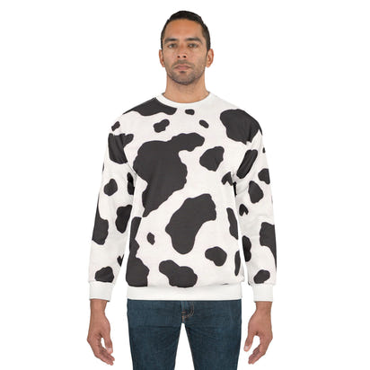 Cow Print Unisex Sweatshirt - Trendy Black and White Design