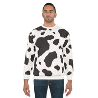 Cow Print Unisex Sweatshirt - Trendy Black and White Design