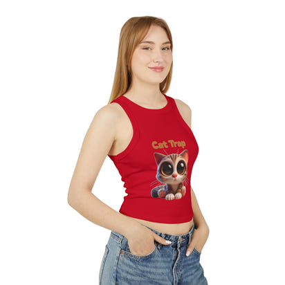 Tank Top - Cute Big Kitten Eyes Design - Women's Micro Rib Racer