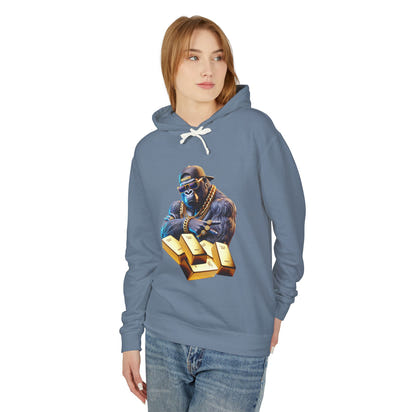Unisex Lightweight Hooded Sweatshirt - Gold-Bling Gorilla & 'The Boss' Design