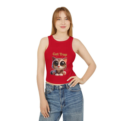 Tank Top - Cute Big Kitten Eyes Design - Women's Micro Rib Racer