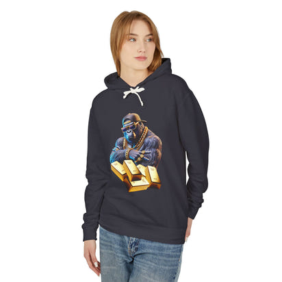 Unisex Lightweight Hooded Sweatshirt - Gold-Bling Gorilla & 'The Boss' Design