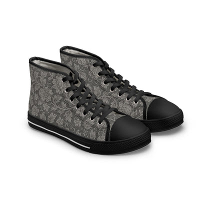 Women's High Top Sneakers — Vintage Floral Grey Lace Pattern