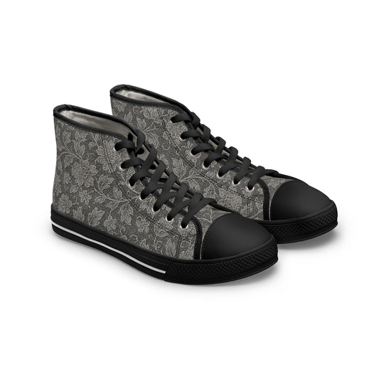 Women's High Top Sneakers — Vintage Floral Grey Lace Pattern