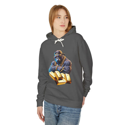 Unisex Lightweight Hooded Sweatshirt - Gold-Bling Gorilla & 'The Boss' Design