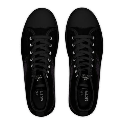 High Top Sneakers — Women's Black Floral Lace Pattern Casual Fashion Trainers