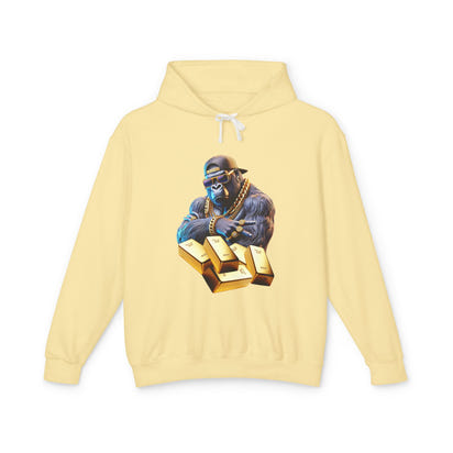 Unisex Lightweight Hooded Sweatshirt - Gold-Bling Gorilla & 'The Boss' Design