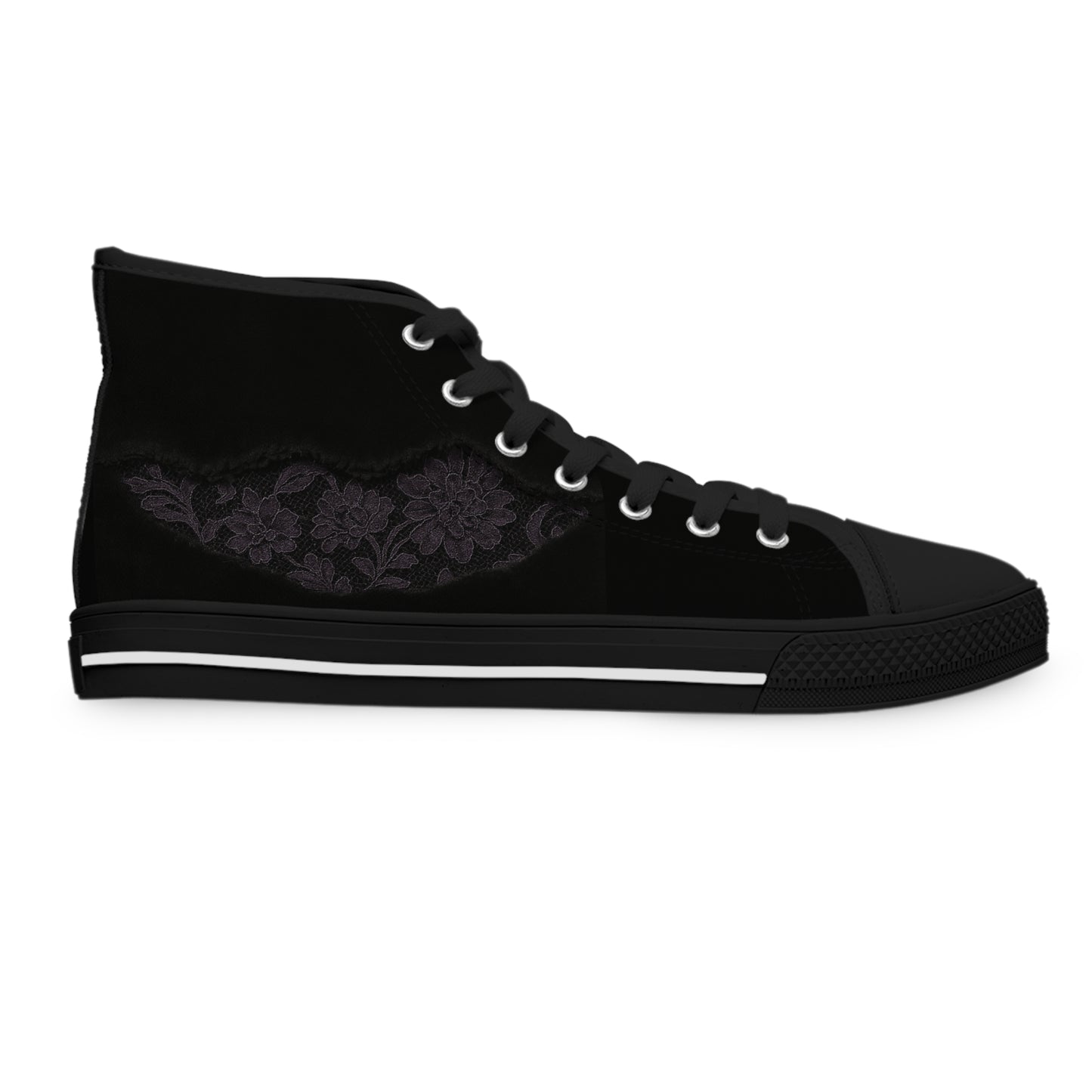High Top Sneakers — Women's Black Floral Lace Pattern Casual Fashion Trainers