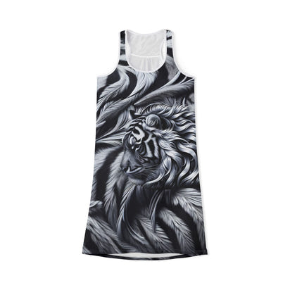 Elegant Women's Racerback Dress with Tiger and Feather Design