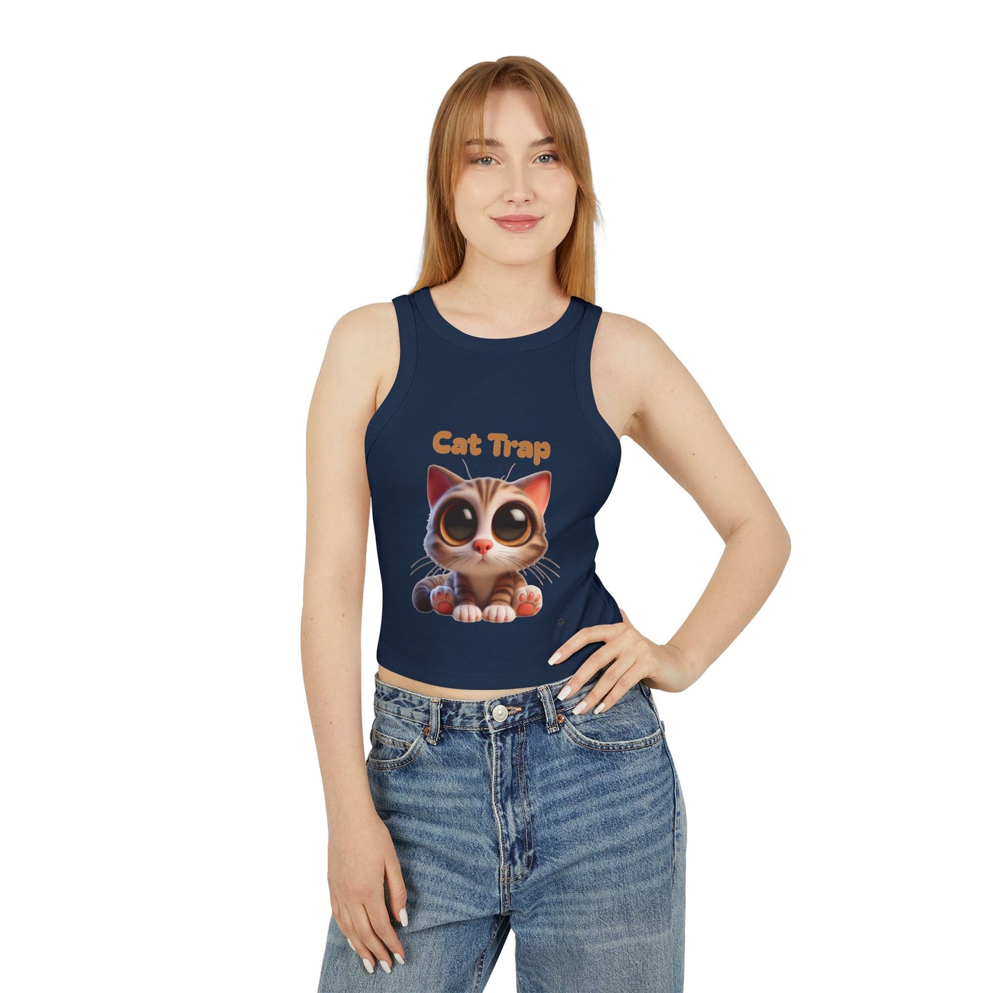 Tank Top - Cute Big Kitten Eyes Design - Women's Micro Rib Racer
