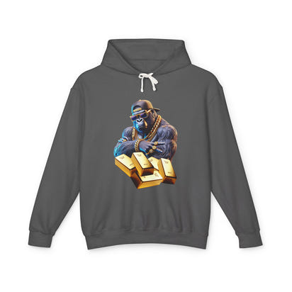 Unisex Lightweight Hooded Sweatshirt - Gold-Bling Gorilla & 'The Boss' Design