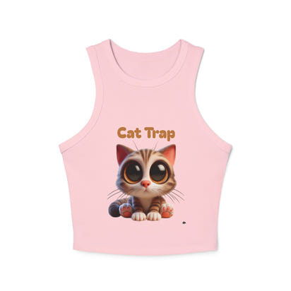 Tank Top - Cute Big Kitten Eyes Design - Women's Micro Rib Racer
