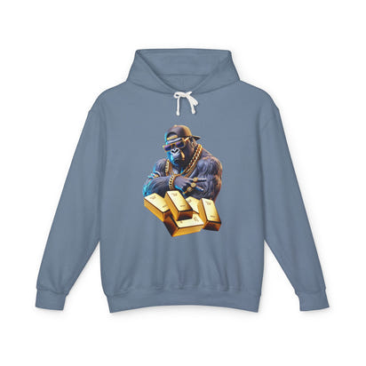 Unisex Lightweight Hooded Sweatshirt - Gold-Bling Gorilla & 'The Boss' Design