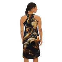 Elegant Swirl Women's Racerback Dress - Chic Black and Gold Design