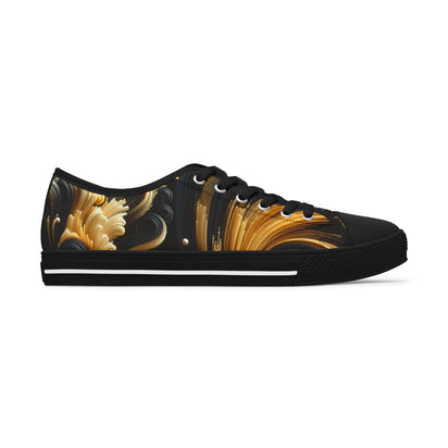 Stylish Artistic Low Top Sneakers for Women - Vibrant Gold Design