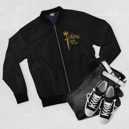 King Sword Bomber Jacket — Men's Black Royal Crown Zip Jacket