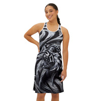 Elegant Women's Racerback Dress with Tiger and Feather Design