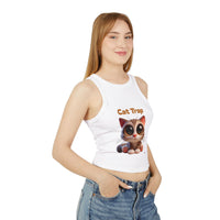 Tank Top - Cute Big Kitten Eyes Design - Women's Micro Rib Racer