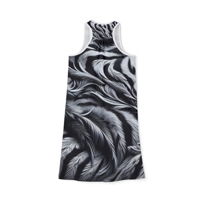 Elegant Women's Racerback Dress with Tiger and Feather Design
