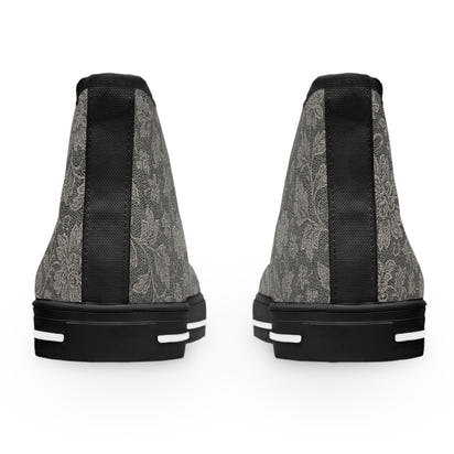 Women's High Top Sneakers — Vintage Floral Grey Lace Pattern