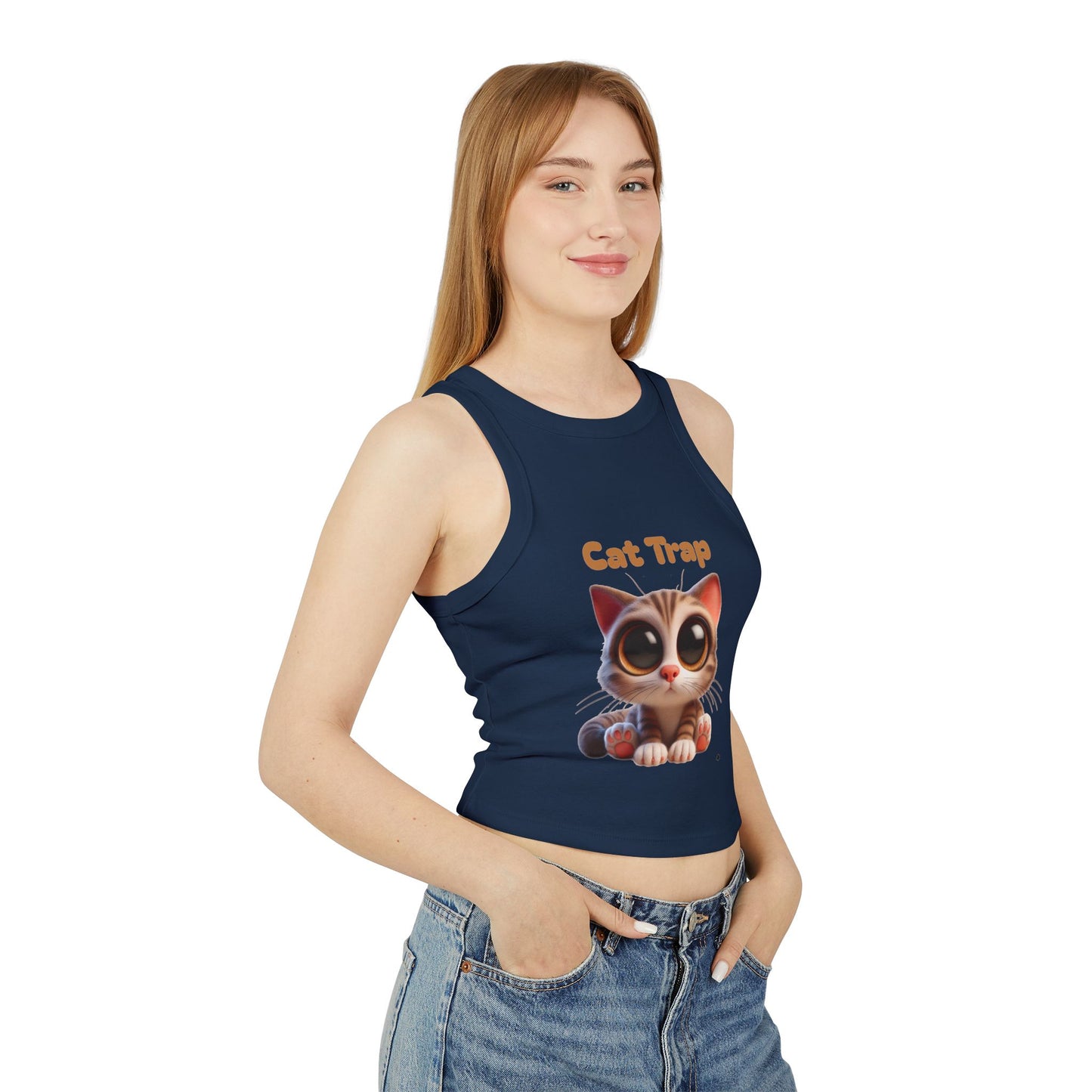 Tank Top - Cute Big Kitten Eyes Design - Women's Micro Rib Racer