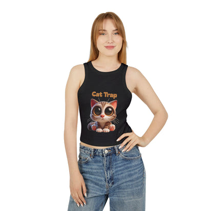 Tank Top - Cute Big Kitten Eyes Design - Women's Micro Rib Racer