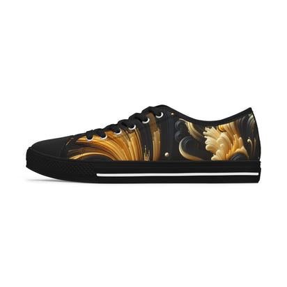 Stylish Artistic Low Top Sneakers for Women - Vibrant Gold Design