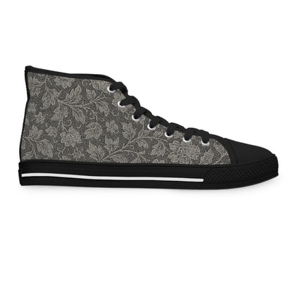 Women's High Top Sneakers — Vintage Floral Grey Lace Pattern