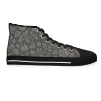 Women's High Top Sneakers — Vintage Floral Grey Lace Pattern