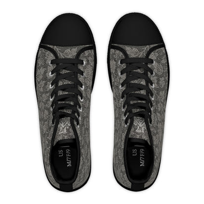 Women's High Top Sneakers — Vintage Floral Grey Lace Pattern