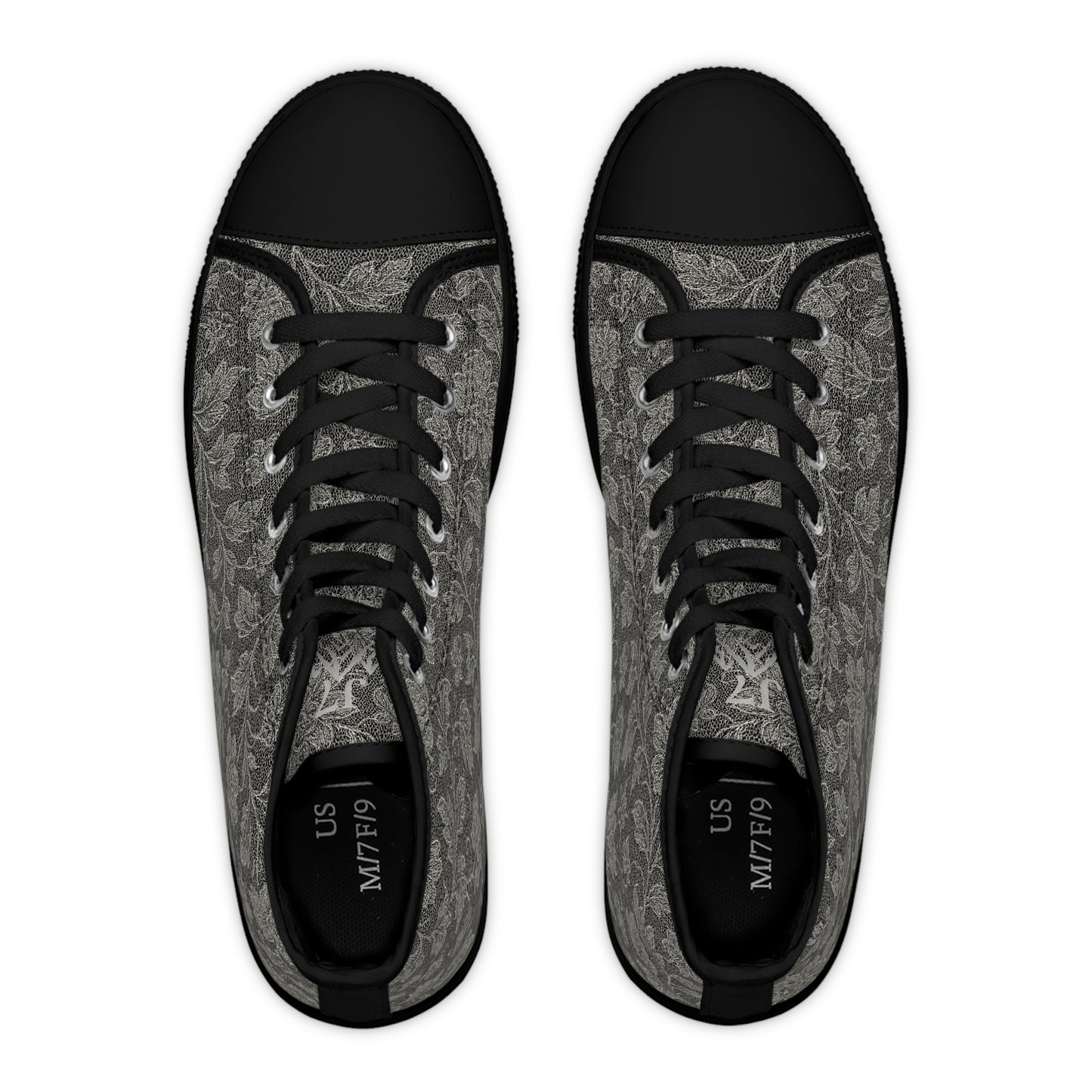 Women's High Top Sneakers — Vintage Floral Grey Lace Pattern