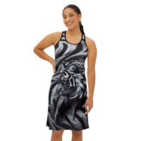 Elegant Women's Racerback Dress with Tiger and Feather Design