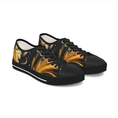 Stylish Artistic Low Top Sneakers for Women - Vibrant Gold Design
