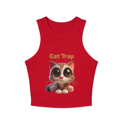 Tank Top - Cute Big Kitten Eyes Design - Women's Micro Rib Racer