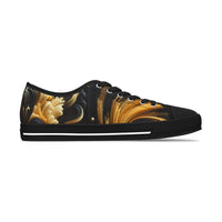 Stylish Artistic Low Top Sneakers for Women - Vibrant Gold Design