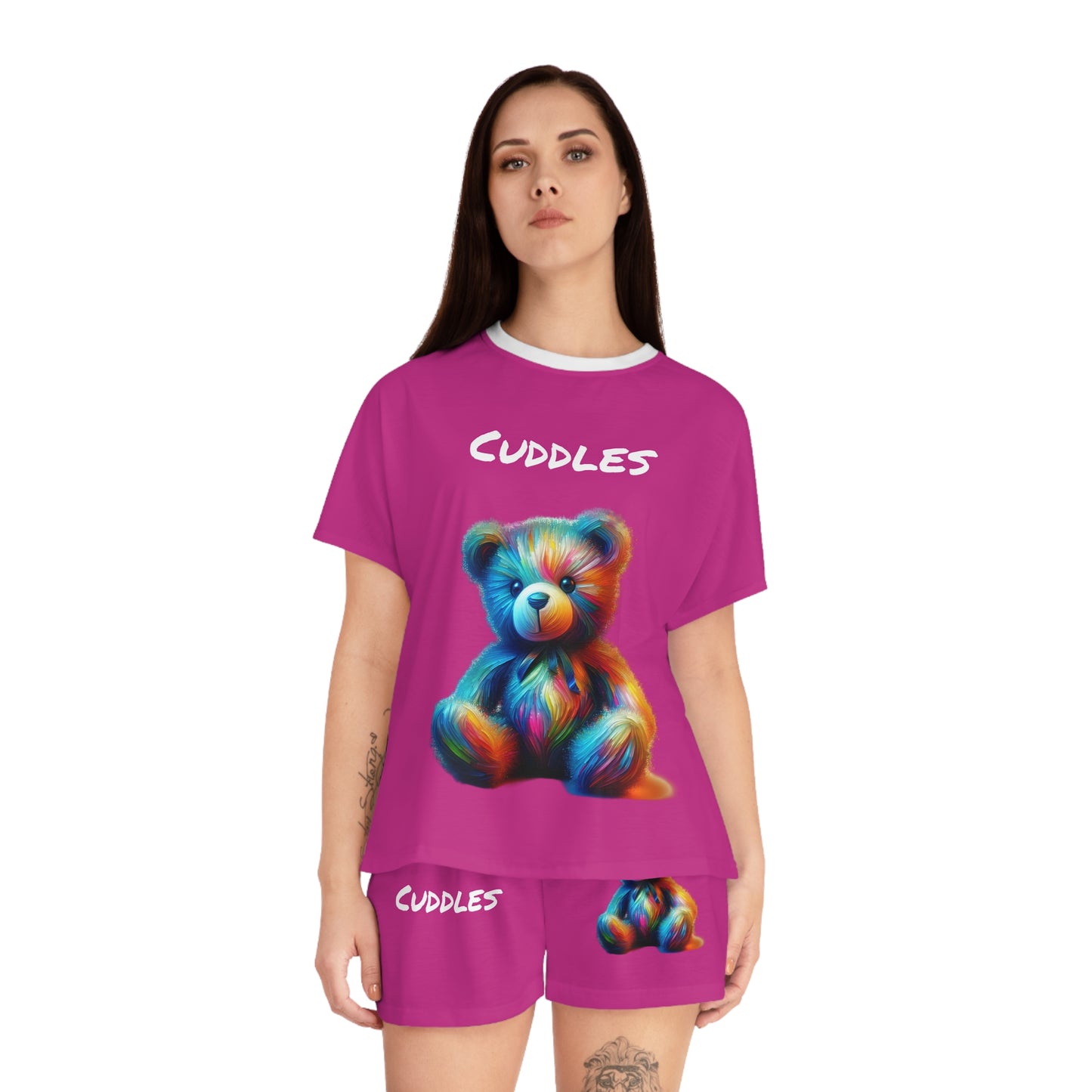 Cute Women's Pajama Set with Teddy Bear Cuddles