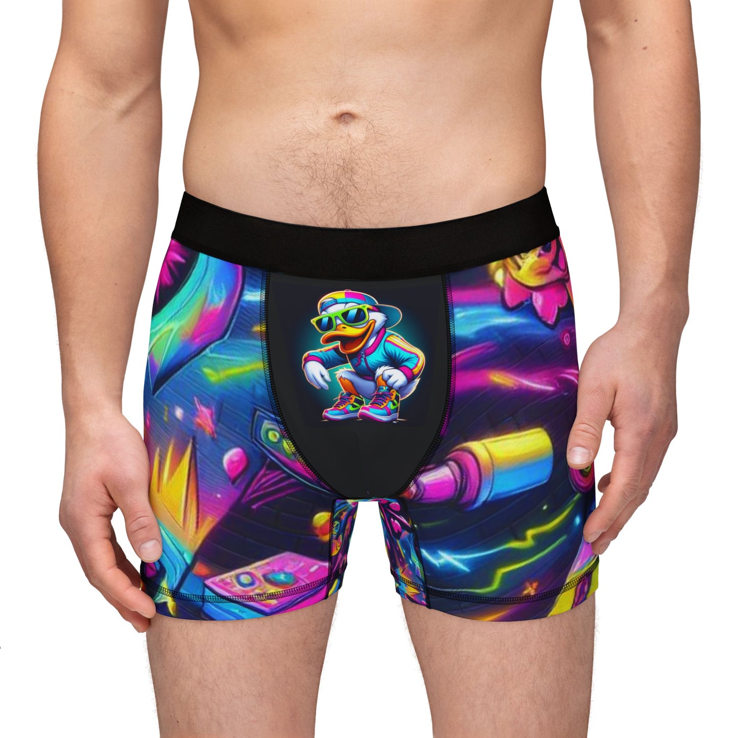Cool Vibe Men's Boxers with Funky Duck Design - Vibrant 90`s Art