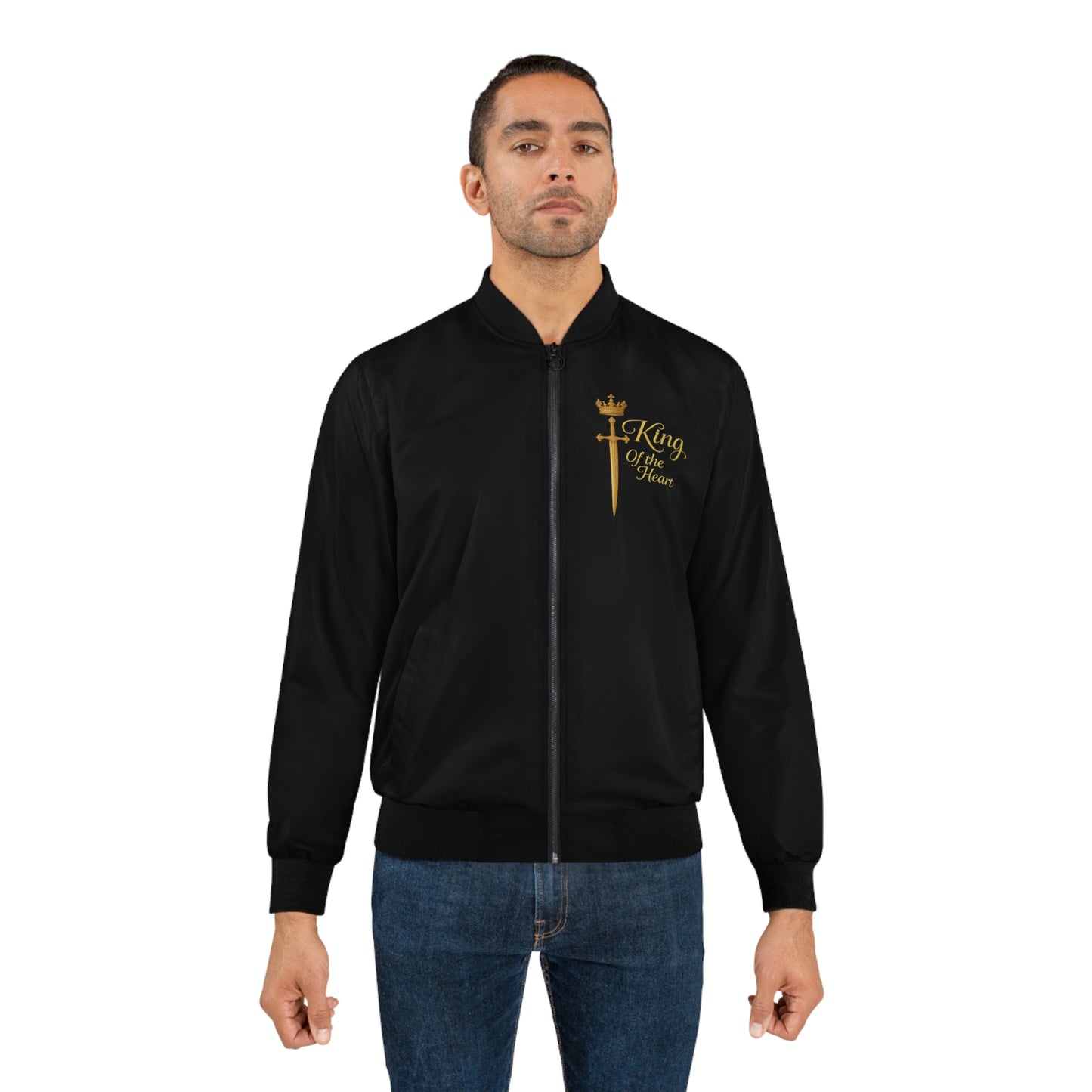 King Sword Bomber Jacket — Men's Black Royal Crown Zip Jacket