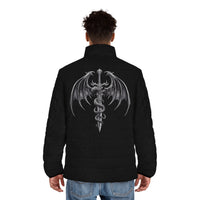 Edgy Men's Dragon Sword Puffer Jacket