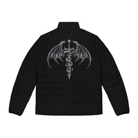 Edgy Men's Dragon Sword Puffer Jacket
