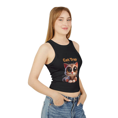 Tank Top - Cute Big Kitten Eyes Design - Women's Micro Rib Racer